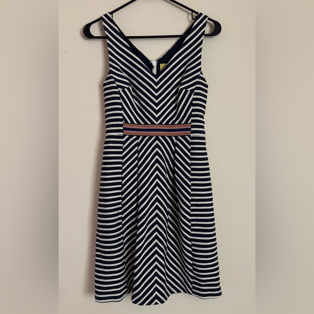 Maeve Navy and White Striped  with Multicolor Waistband